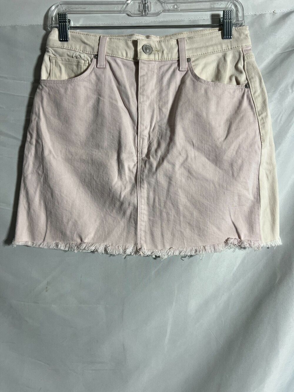 Hudson Women Viper Ivory Pink Cutoff Mini Cotton Blend Denim Skirt 27 Streetwear